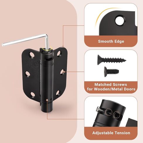 KNOBWELL 3 Pack Self Closing Door Hinge 3.5 Inch, Black Door Hinges with Adjustable Tension for Interior/Exterior Doors, 5/8" Radius Corners in Kuwait