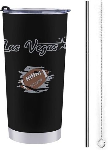 Football Tumblers Cup Vacuum Insulated Stainless Steel Thermos with Flip Lid and Straws Gifts for Fans 590ml in Saudi Arabia