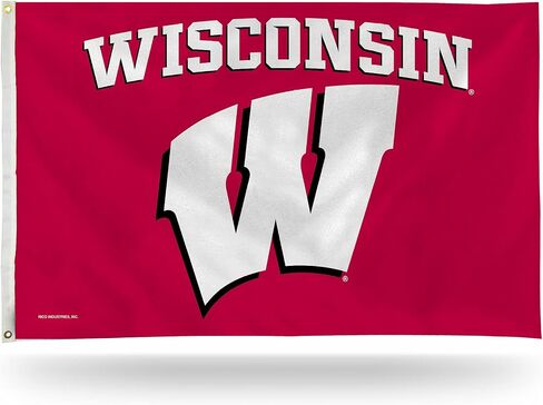 لافتة علم Rico Industries NCAA Wisconsin Badgers مقوسة مقاس 3 × 5 بوصات على جانب واحد - داخلي أو خارجي - ديكور منزلي in Saudi Arabia
