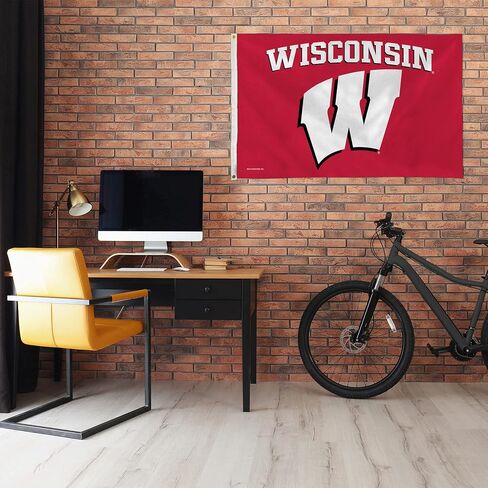 لافتة علم Rico Industries NCAA Wisconsin Badgers مقوسة مقاس 3 × 5 بوصات على جانب واحد - داخلي أو خارجي - ديكور منزلي in Saudi Arabia