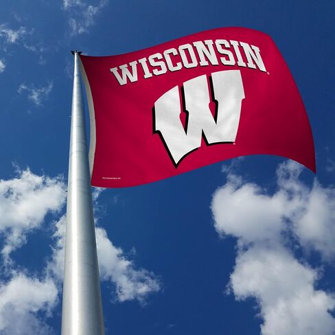 لافتة علم Rico Industries NCAA Wisconsin Badgers مقوسة مقاس 3 × 5 بوصات على جانب واحد - داخلي أو خارجي - ديكور منزلي in Saudi Arabia