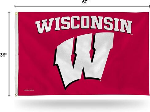 لافتة علم Rico Industries NCAA Wisconsin Badgers مقوسة مقاس 3 × 5 بوصات على جانب واحد - داخلي أو خارجي - ديكور منزلي in Saudi Arabia