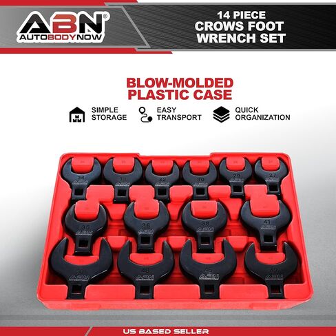 مجموعة مفاتيح ربط قدم ABN Crows مع قضبان تمديد - 14 قطعة من مجموعة مفاتيح ربط خط الفرامل القياسية SAE - مفاتيح ربط نهاية مفتوحة للوظائف التي يصعب الوصول إليها in Kuwait