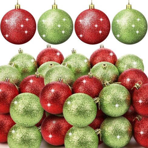 Syhood 24 Pcs Red Green Christmas Ball Ornaments, 2.4 Inch Glittering Plastic Hanging Decorations for Christmas Tree, Shatterproof Christmas Tree Balls for Xmas Wedding Party Decorations(Classic) in Saudi Arabia