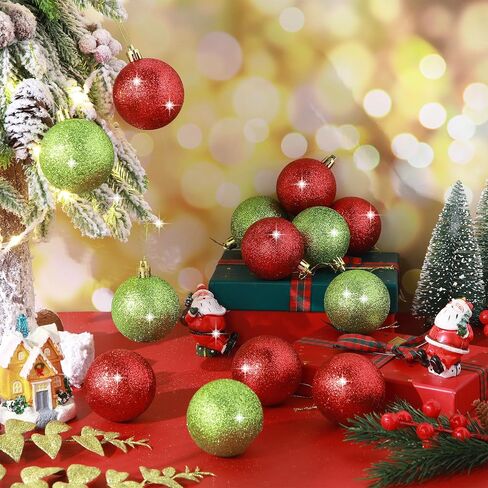 Syhood 24 Pcs Red Green Christmas Ball Ornaments, 2.4 Inch Glittering Plastic Hanging Decorations for Christmas Tree, Shatterproof Christmas Tree Balls for Xmas Wedding Party Decorations(Classic) in Saudi Arabia