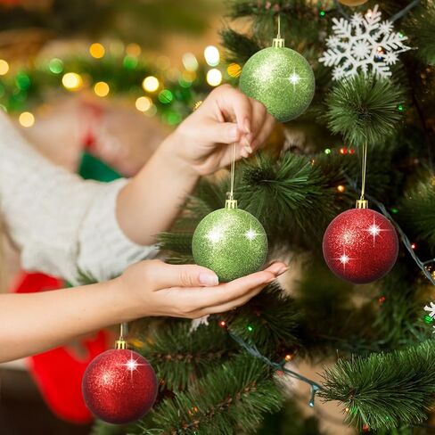 Syhood 24 Pcs Red Green Christmas Ball Ornaments, 2.4 Inch Glittering Plastic Hanging Decorations for Christmas Tree, Shatterproof Christmas Tree Balls for Xmas Wedding Party Decorations(Classic) in Saudi Arabia