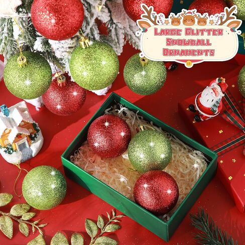 Syhood 24 Pcs Red Green Christmas Ball Ornaments, 2.4 Inch Glittering Plastic Hanging Decorations for Christmas Tree, Shatterproof Christmas Tree Balls for Xmas Wedding Party Decorations(Classic) in Saudi Arabia