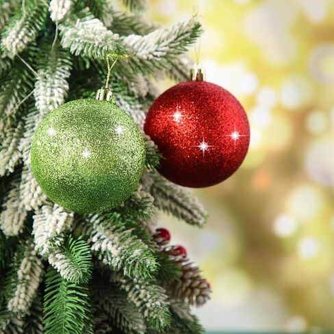 Syhood 24 Pcs Red Green Christmas Ball Ornaments, 2.4 Inch Glittering Plastic Hanging Decorations for Christmas Tree, Shatterproof Christmas Tree Balls for Xmas Wedding Party Decorations(Classic) in Saudi Arabia