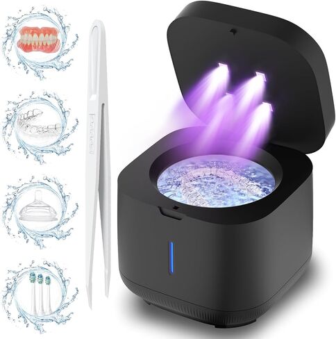 Ultrasonic Cleaner Machine 42kHz,Retainer Cleaning Box,For Dentures, Aligners, Braces，Denture Bath,Night Guard(300ml White) in Saudi Arabia