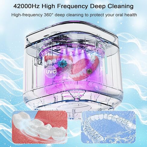 Ultrasonic Cleaner Machine 42kHz,Retainer Cleaning Box,For Dentures, Aligners, Braces，Denture Bath,Night Guard(300ml White) in Saudi Arabia