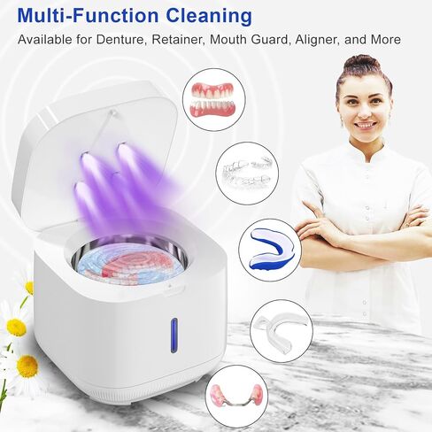 Ultrasonic Cleaner Machine 42kHz,Retainer Cleaning Box,For Dentures, Aligners, Braces，Denture Bath,Night Guard(300ml White) in Saudi Arabia