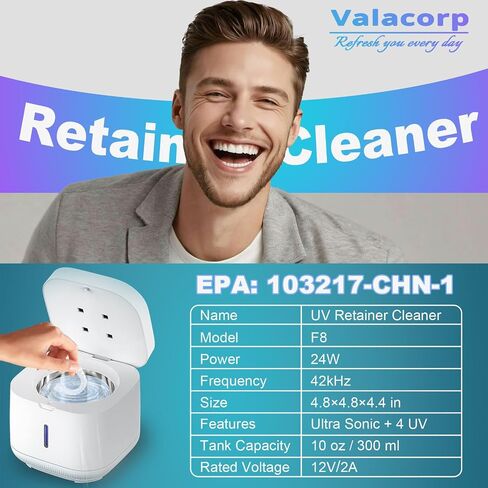 Ultrasonic Cleaner Machine 42kHz,Retainer Cleaning Box,For Dentures, Aligners, Braces，Denture Bath,Night Guard(300ml White) in Saudi Arabia