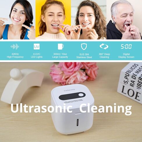 Ultrasonic Cleaner Machine 42kHz,Retainer Cleaning Box,For Dentures, Aligners, Braces，Denture Bath,Night Guard(300ml White) in Saudi Arabia