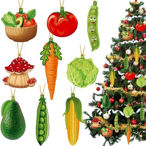 Christmas Tree Wooden Hanging Ornaments Wood Fruit Ornaments Animal Ornaments Vegetable Ornaments Decoration Slices Tree Ornaments for Christmas Tree Wreath Fireplace Decor (Fruit Style,24 Pieces) in Saudi Arabia