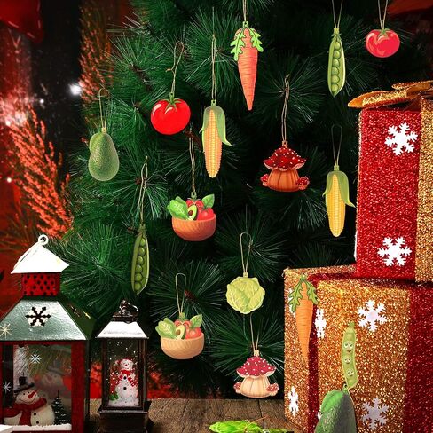 Christmas Tree Wooden Hanging Ornaments Wood Fruit Ornaments Animal Ornaments Vegetable Ornaments Decoration Slices Tree Ornaments for Christmas Tree Wreath Fireplace Decor (Fruit Style,24 Pieces) in Saudi Arabia