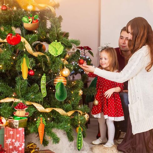Christmas Tree Wooden Hanging Ornaments Wood Fruit Ornaments Animal Ornaments Vegetable Ornaments Decoration Slices Tree Ornaments for Christmas Tree Wreath Fireplace Decor (Fruit Style,24 Pieces) in Saudi Arabia