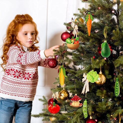 Christmas Tree Wooden Hanging Ornaments Wood Fruit Ornaments Animal Ornaments Vegetable Ornaments Decoration Slices Tree Ornaments for Christmas Tree Wreath Fireplace Decor (Fruit Style,24 Pieces) in Saudi Arabia