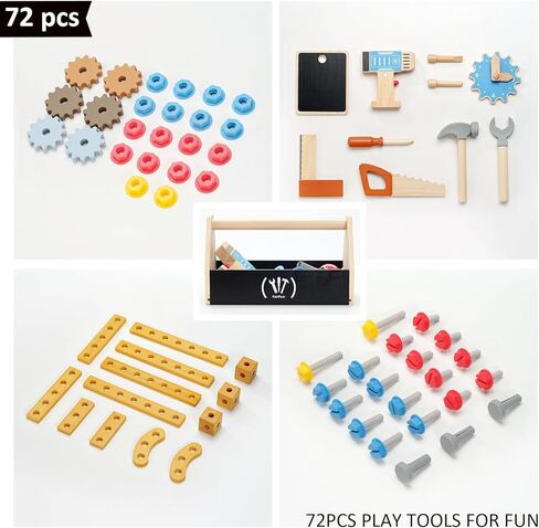 PairPear Kids Tool Bench,Wooden Toys Child Workbench with Toy Hammer and Construction Tools,Toddler Toy Set with Tool Accessories Gift for Boys in Kuwait