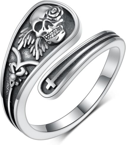 Skull Spoon Rings 925 Sterling Silver Adjustable Punk Skull Rings Skull Spoon Gothic Ring Halloween Jewelry Gifts for Women in Saudi Arabia