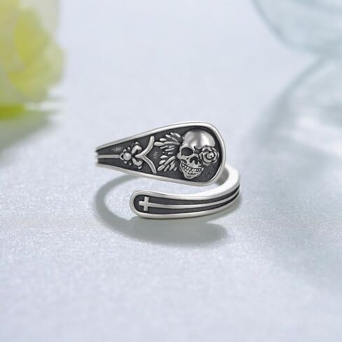 Skull Spoon Rings 925 Sterling Silver Adjustable Punk Skull Rings Skull Spoon Gothic Ring Halloween Jewelry Gifts for Women in Saudi Arabia