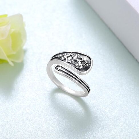 Skull Spoon Rings 925 Sterling Silver Adjustable Punk Skull Rings Skull Spoon Gothic Ring Halloween Jewelry Gifts for Women in Saudi Arabia