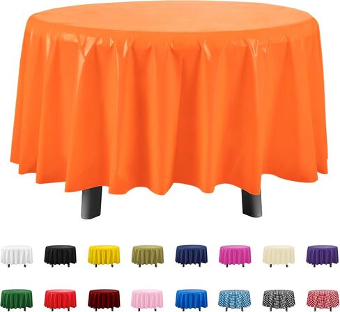 Eleclassi Orange 6 Pack Premium Round Disposable Plastic Tablecloth - 84 Inch Round Plastic Table Cloths for Parties Disposable Tablecloth - Round Plastic Tablecloth - Orange Round Tablecloth in Saudi Arabia