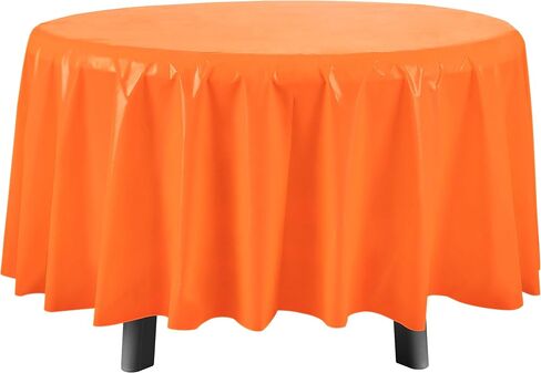 Eleclassi Orange 6 Pack Premium Round Disposable Plastic Tablecloth - 84 Inch Round Plastic Table Cloths for Parties Disposable Tablecloth - Round Plastic Tablecloth - Orange Round Tablecloth in Saudi Arabia
