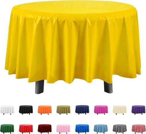 Eleclassi Orange 6 Pack Premium Round Disposable Plastic Tablecloth - 84 Inch Round Plastic Table Cloths for Parties Disposable Tablecloth - Round Plastic Tablecloth - Orange Round Tablecloth in Saudi Arabia