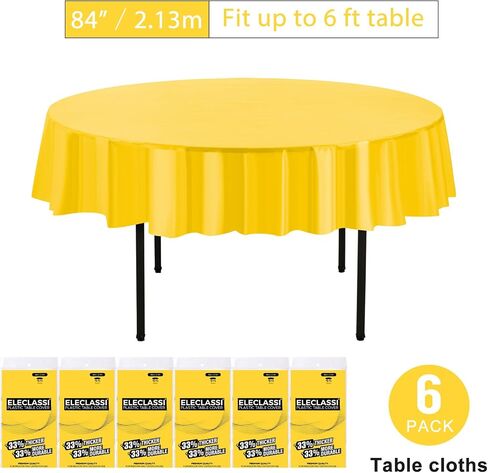 Eleclassi Orange 6 Pack Premium Round Disposable Plastic Tablecloth - 84 Inch Round Plastic Table Cloths for Parties Disposable Tablecloth - Round Plastic Tablecloth - Orange Round Tablecloth in Saudi Arabia
