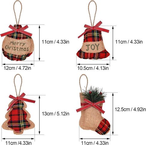20 Pieces Rustic Christmas Burlap Tree Ornaments Farmhouse Christmas Decorations Red Black Buffalo Plaid Christmas Stocking Tree Ball Shaped Hanging Decoration for Holiday Xmas Party in Saudi Arabia