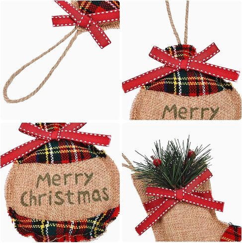 20 Pieces Rustic Christmas Burlap Tree Ornaments Farmhouse Christmas Decorations Red Black Buffalo Plaid Christmas Stocking Tree Ball Shaped Hanging Decoration for Holiday Xmas Party in Saudi Arabia