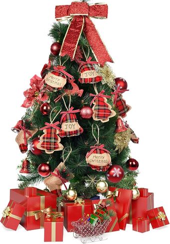 20 Pieces Rustic Christmas Burlap Tree Ornaments Farmhouse Christmas Decorations Red Black Buffalo Plaid Christmas Stocking Tree Ball Shaped Hanging Decoration for Holiday Xmas Party in Saudi Arabia
