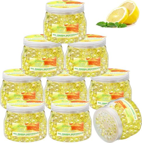 9 عبوات من خرز جل مزيل للروائح الكريهة، 10 أونصات من جل معطر للهواء، مزيل للروائح الكريهة للمنزل والحمامات والسيارات والقوارب ومناطق الحيوانات الأليفة (الليمون) in Kuwait