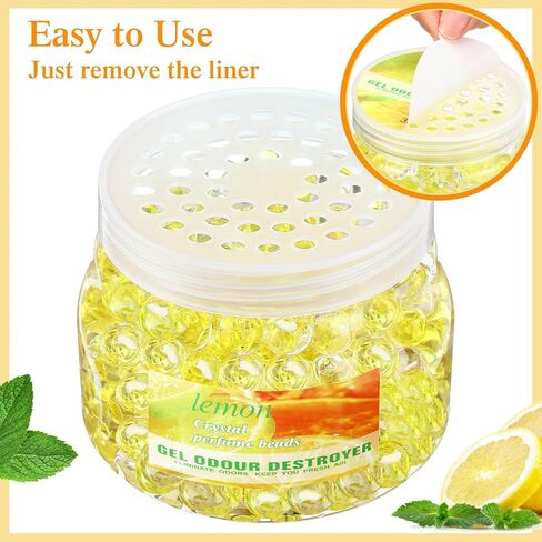 9 عبوات من خرز جل مزيل للروائح الكريهة، 10 أونصات من جل معطر للهواء، مزيل للروائح الكريهة للمنزل والحمامات والسيارات والقوارب ومناطق الحيوانات الأليفة (الليمون) in Kuwait