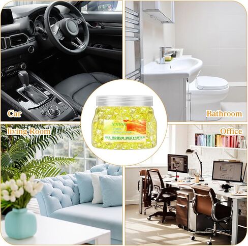 9 عبوات من خرز جل مزيل للروائح الكريهة، 10 أونصات من جل معطر للهواء، مزيل للروائح الكريهة للمنزل والحمامات والسيارات والقوارب ومناطق الحيوانات الأليفة (الليمون) in Kuwait