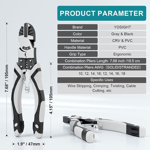 Multifunctional Diagonal Cutting Pliers, Wire Stripper/Crimper/Cutter in 1, Ideal Professional Universal Pliers Tool for Mechanical Home Repairs in Kuwait