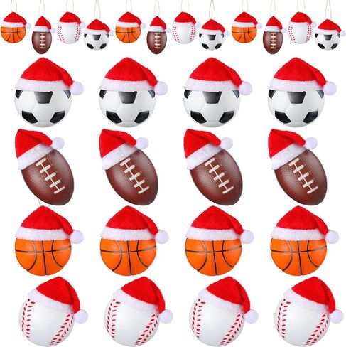 12 Pcs Christmas Sport Ball Ornaments for 2024 Christmas Tree Decoration 2.4" Soccer Basketball Football Baseball Ornaments with 12 Santa Hat for Holiday Xmas Home Decoration(Sport) in Saudi Arabia