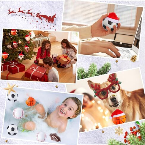 12 Pcs Christmas Sport Ball Ornaments for 2024 Christmas Tree Decoration 2.4" Soccer Basketball Football Baseball Ornaments with 12 Santa Hat for Holiday Xmas Home Decoration(Sport) in Saudi Arabia