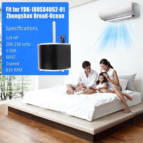 0131M00061SP, 1/4 Hp Condenser Fan Motor Replaces Goodman Condenser Fan Motor, for Zongshan Broad-Ocean Motor YDK-180S84062-01-830, 208/230 Volts, 15 Amps, 1/4 Hp, 830 RPM in Kuwait