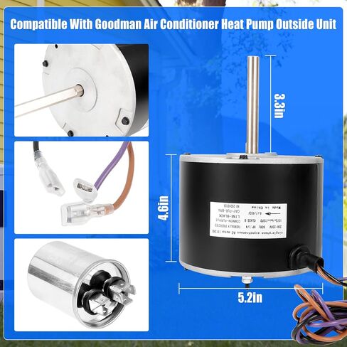 0131M00061SP, 1/4 Hp Condenser Fan Motor Replaces Goodman Condenser Fan Motor, for Zongshan Broad-Ocean Motor YDK-180S84062-01-830, 208/230 Volts, 15 Amps, 1/4 Hp, 830 RPM in Kuwait