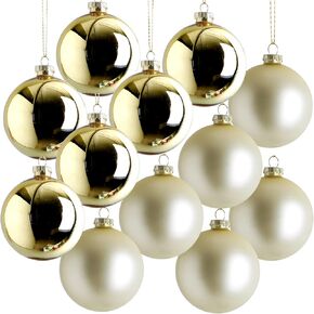 3.15", Large 12pcs Glass White Snowflake Clear Christmas Ball Ornaments Bulk, Big Gold Glitter Fillable Glass Ornaments for Christmas Tree, Champagne Gold Christmas Tree Decoration Balls for Crafts