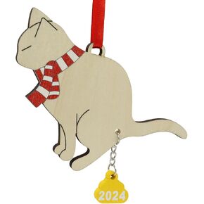 Funny Dog Cat Christmas Ornaments 2024 Pet Cat Pooping Ornaments for Christmas Tree Wooden Christmas Ornaments (Cat & Scarf)