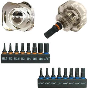 17in1 Short Stubby Mini Screwdriver for Tight Space, S2 Steel Metric and SAE Hex Bits, Cellulose Acetate Fiber Made Handle, Compact EDC