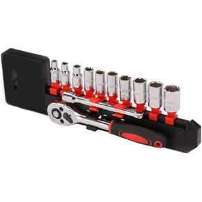 46 Pieces 1/4 in. Drive Ratchet Socket Wrench Set with Quick-Release Ratchet,Includes Metric Bit Sockets and Extension Bar for Car Repair and Home Maintenance