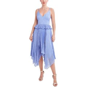 فستان سهرة نسائي متوسط ​​الطول مناسب ومتوهج من BCBGMAXAZRIA مع حاشية غير متماثلة