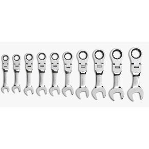 GEARWRENCH 10 Pc. 12 Pt. Stubby Flex Head Ratcheting Combination Wrench Set, Metric - 9550