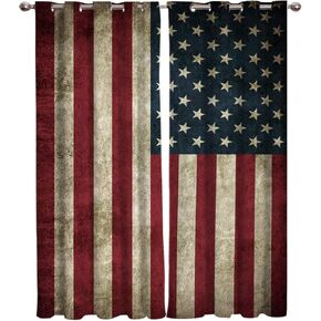 2 Panel Kitchen Cafe Curtains, Retro American Flag | Sunlight Filtering Nature Air Through, Home Decor Window Covering Tier Curtains for Bedroom Living Room 55W x 39L inch