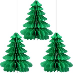 Eersida 12 Pieces Honeycomb Paper Centerpiece Decoration Christmas Saint Patrick's Day Tissue Paper Trees Bells Shamrock Centerpiece Green Honeycomb Christmas Tree Bell for Party (Christmas Tree)