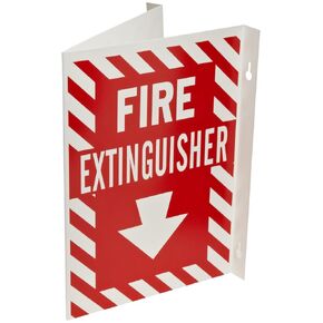 Brady 96908 12" Height, 18" Width, B-450 Rigid Polyethylene White on Red Color High Visibility Sign - Flexible, Legend "Fire Extinguisher With Picto"