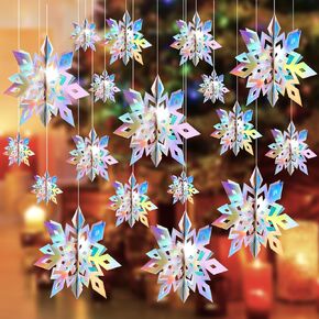 18Pcs 3D Hanging Snowflake Decorations, 3 Sizes Paper Snowflakes Ornaments for Christmas, Xmas Tree, Winter Wonderland Parties Decor (White)